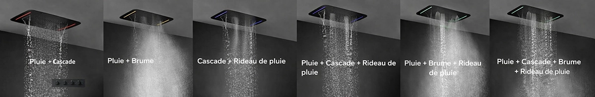 Ciel de pluie encastré Bruxelles 710x430 noir LED thermostatique hydromassant